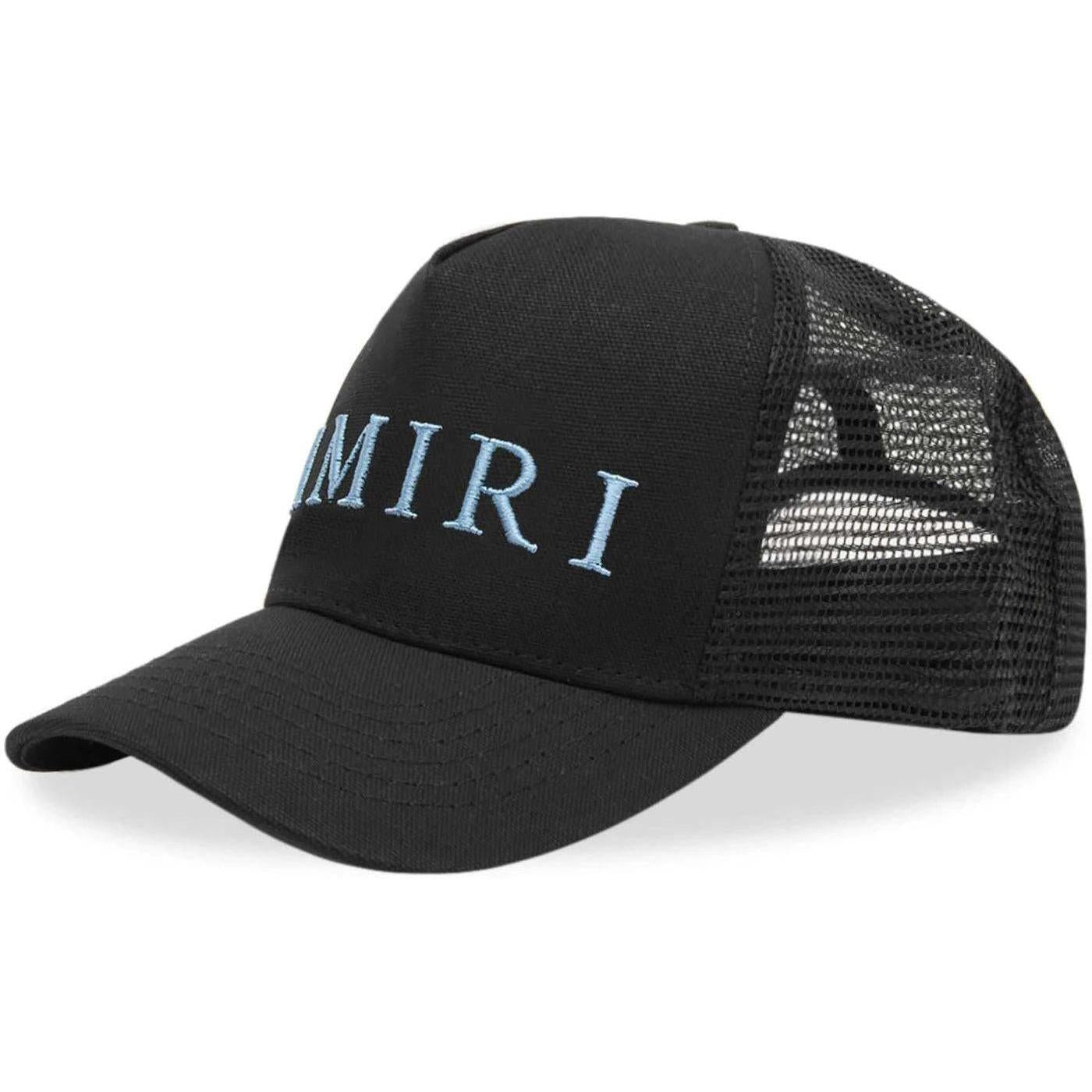 AMIRI Embroidered Logo Trucker Cap – Black & Carolina Blue