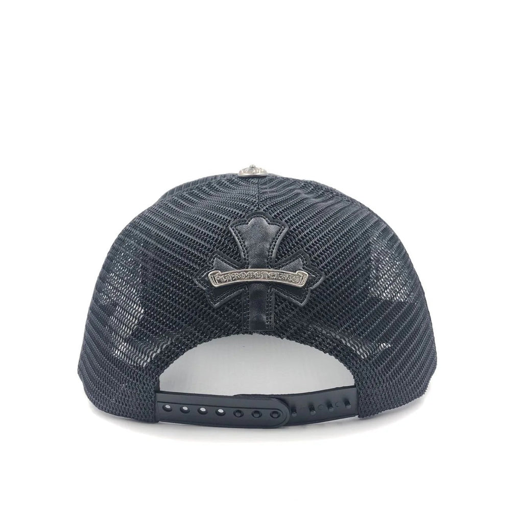 Chrome Hearts Cemetery Cross Leather Stitched Trucker Hat