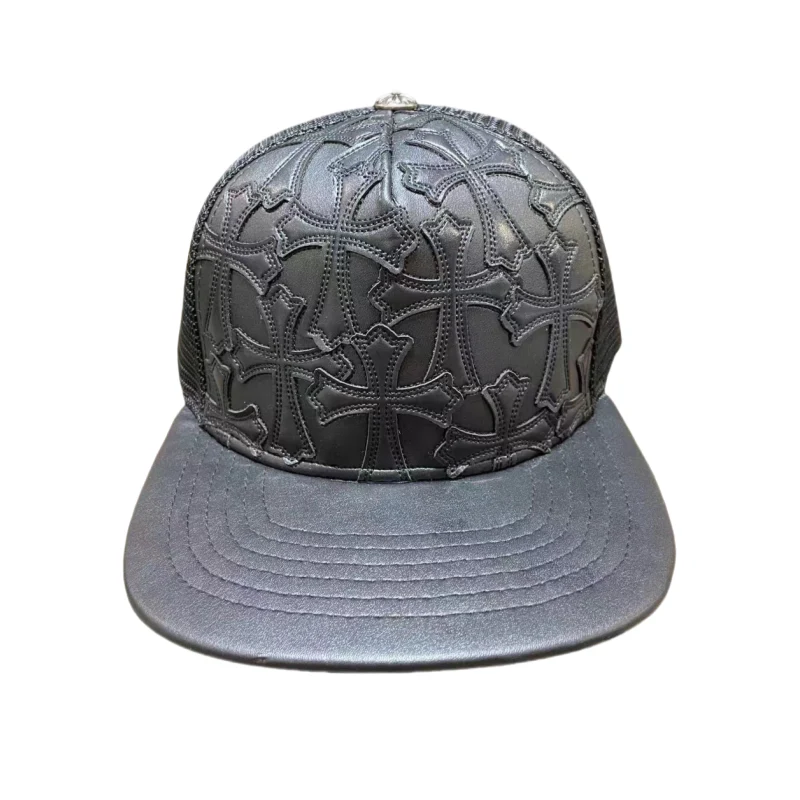 Chrome Hearts Cemetery Cross Leather Stitched Trucker Hat
